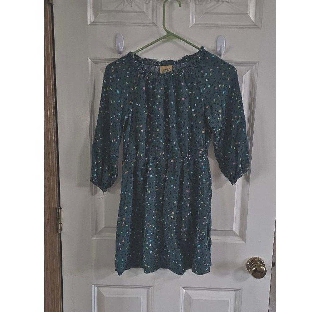 The Abouts Girls Teal Multicolor Polka Dot Long Sleeve Dress L